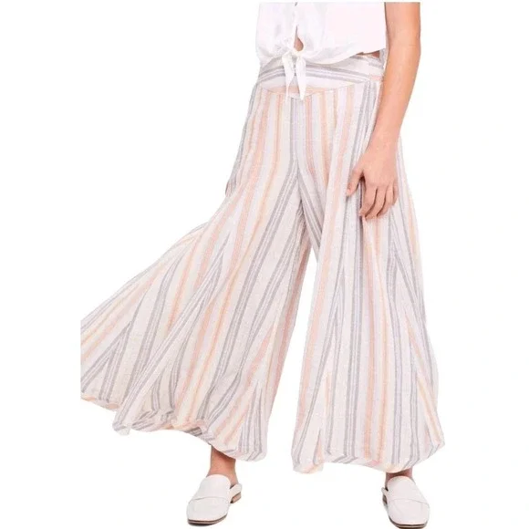 Free People Blaire Pull-On Pant Wide Legs Women's M Striped Boho - Picture 3 of 10